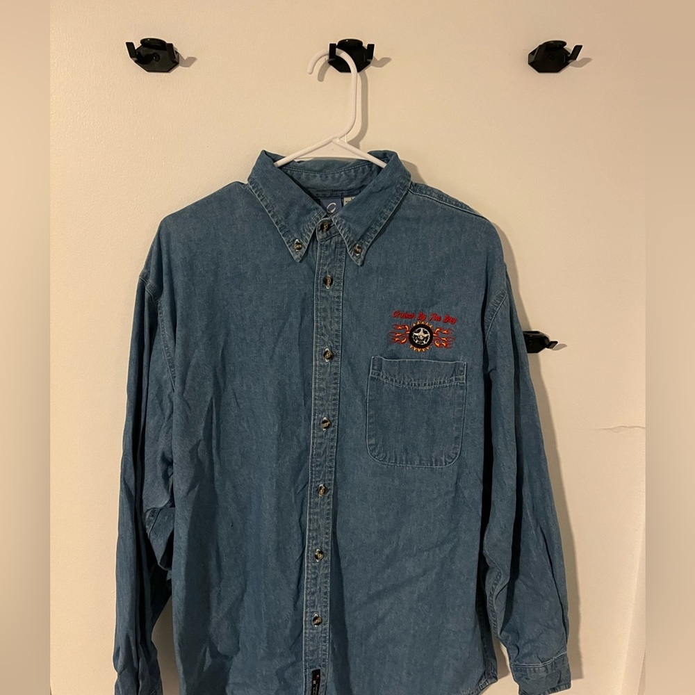 Denim embroidered button down